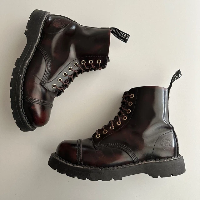 GRINDERS LONDON MADE in UK Baron Steel Toe 8 Hole Combat Burgundy Boot