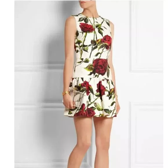 NWOT Dolce & Gabbana Rose Print Brocade Dress