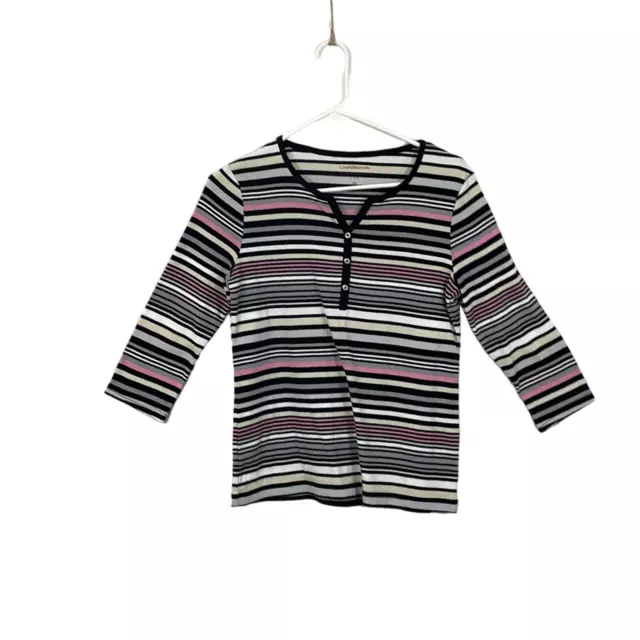 Croft & Barrow Womens Multicolor Striped Cotton Blend Henley Neck T-Shirt Sz PS