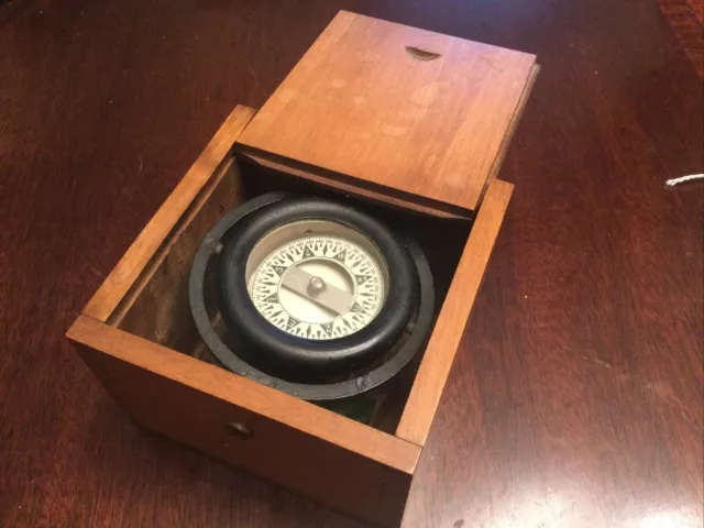 Antique Maritime Wilcox Crittenden Compass In A Wooden Box.