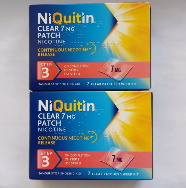 2x Niquitin Step 3 7mg Clear Nicotine Patch NEW UNUSED SEALED PACKS