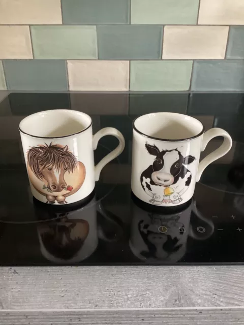 Arthur Wood Pair Of Mugs Back/Front Cow and Horse Unused