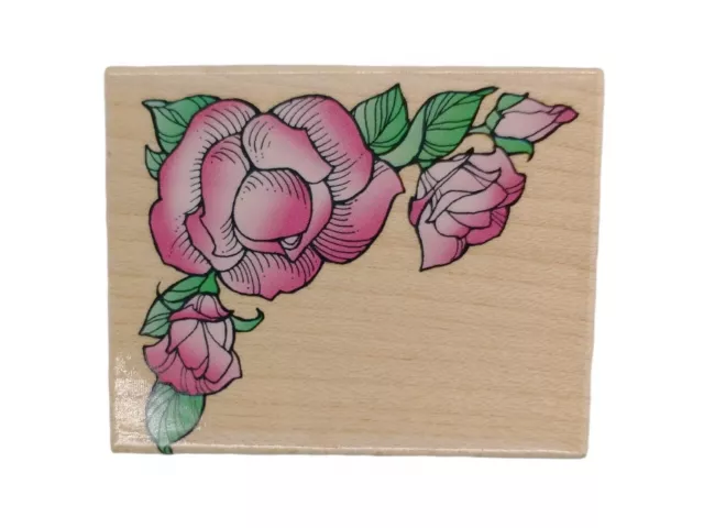 Rose Corner Border wood mount rubber stamp Hero Arts E1576 Flowers USA 1998