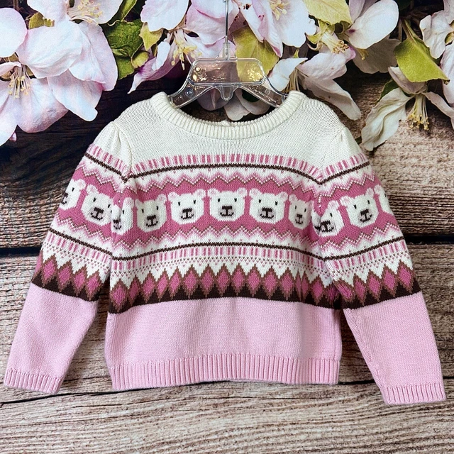Gymboree Toddler Girls Cotton Pink White Bear Fair Isle Sweater 18-24M
