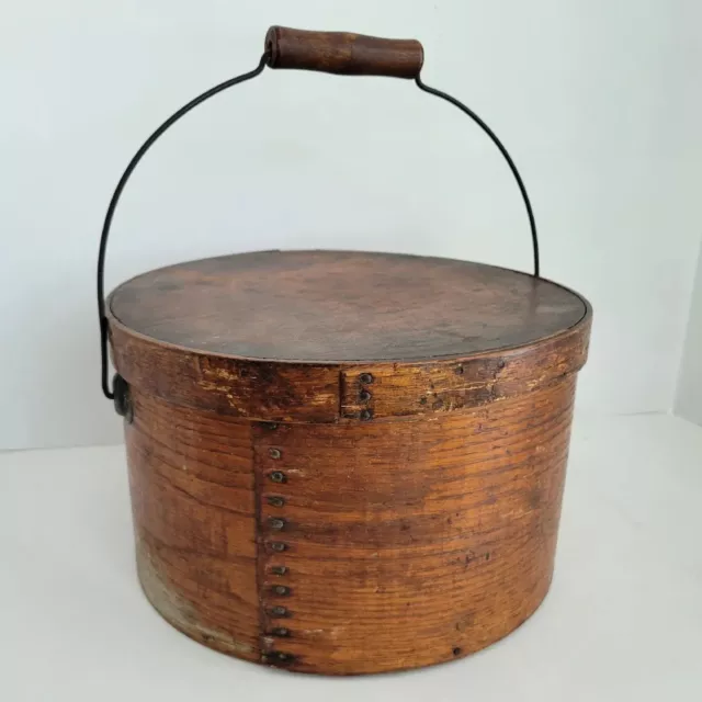 Antique Primitive Bent Wood Shaker Pantry Box w/Bail Handle 11" x 6.5" Rustic