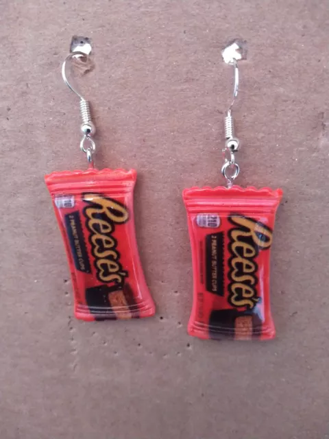 New Handmade Pair of 3D Reese's Peanut Putter Cups Hook Drop Dangle Earrings