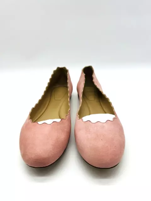 Chloe Scalloped Ballerines Suede Ballet Flats Pink / Grey EUR 39 / US 9 3