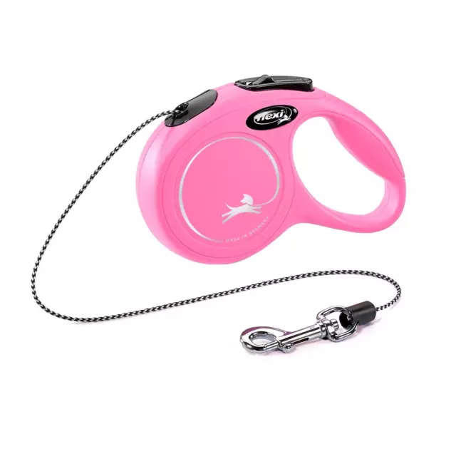 Flexi Nuevo Clásico Cuerda Retráctil Correa para Perro Rosa Cable Paseo 5m/8m