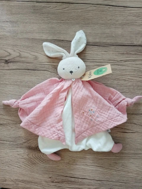 doudou lapin lange rose blanc pois coton bio kaloo neuf