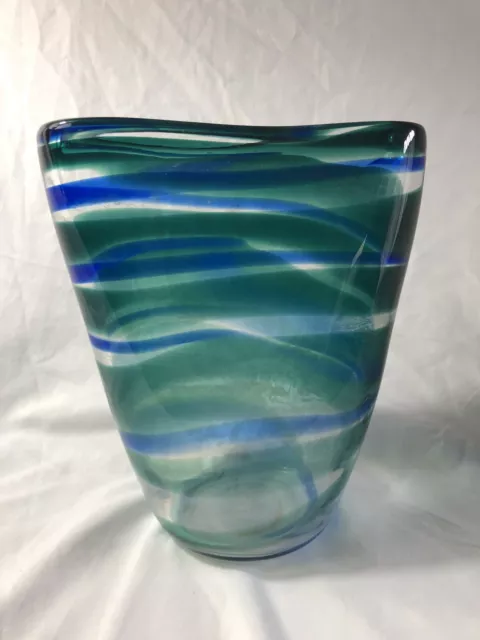 Floris Meydam Of Leerdam Netherlands Glass Vase Blue Green Clear Signed