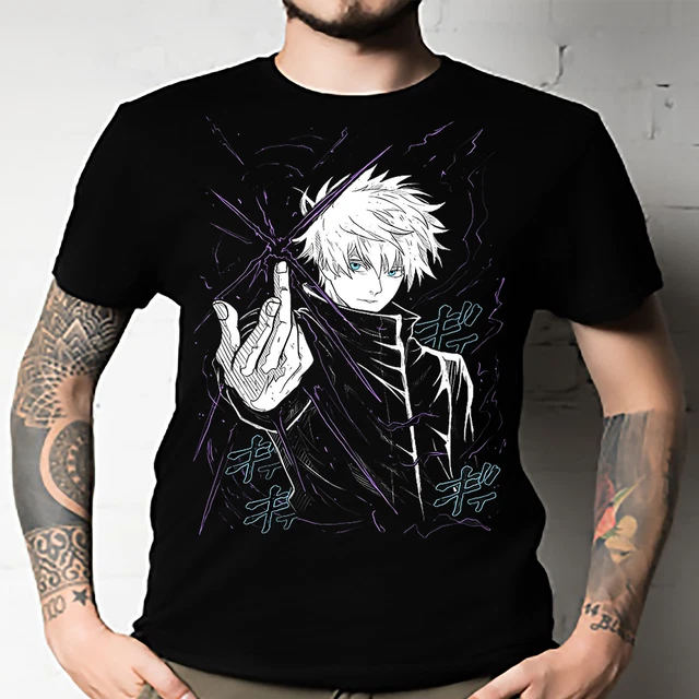 Maglietta Nera Unisex JJK Jujutsu Kaisen Gojo Satoru Itadori Yuji - T-Shirt Anime Cotone Poliestere Stampa 3D, Vintage, Estate, Regalo Cosplay