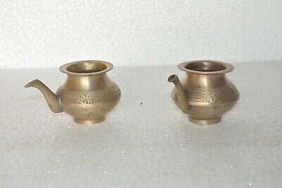 2 Pc Brass Handcrafted Engraved Solid Small Water Pot With Nozzle