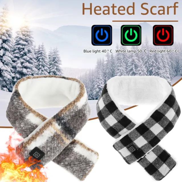 Heated Scarf Heated Neck Wrap Electric Plaid Scarf Soft Winter Scarves 3 DR