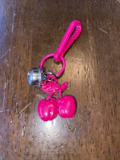 Vintage 1980s Plastic Clip On Bell Charm Pink Cherries For 80s Charm Necklace