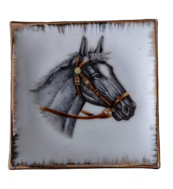 VTG Bradley Exclusives Horse Square Wall Plate Trinket Dish Gold Trim Japan