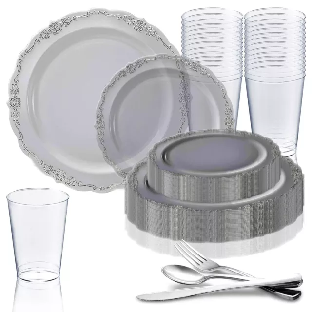 Disposable Plastic Dinnerware Set Wedding Party Package Elegant Vintage Plates