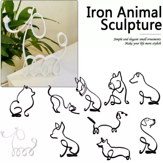 Metal Dog Cat Statue Modern Art Abstract Sculpture Ornaments Home Office Decor❤