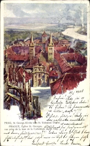 Ak Praha Prag Tschechien, St. Georgskirche vom Veitsdom Turm gesehen - 4283892