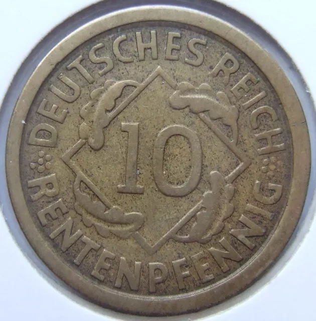 Münze Weimarer Republik 10 Rentenpfennig 1923 F in Sehr schön