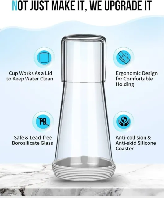 Bedside Night Water Carafe Set with Tumbler Glass Clear
