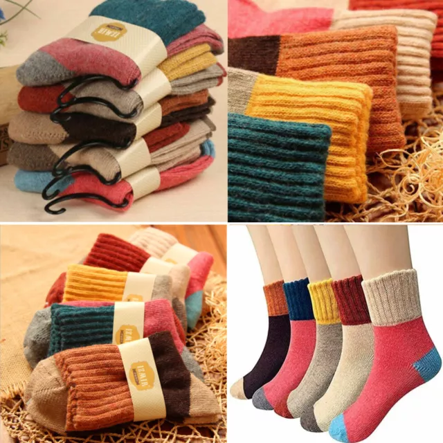 5 Pairs Womens Thick Socks Wool Thermal Warm Knitting Nordic Ladies Socks Winter