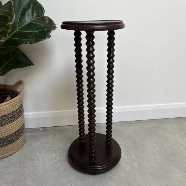 French Vintage Torchere Plant Stand Table Bobbin Spindle Carved Tripod Legs