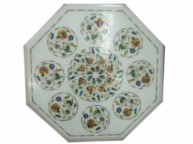 18" Marble Coffee Table Top White Marble Stone Inlaid Marquetry Pietra Dura Gift
