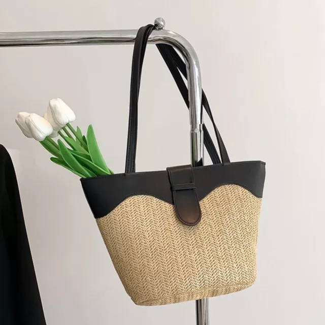 Fashion Trendy Handbag Women Leather Shoulder Bag New Straw Small Bucket Bag