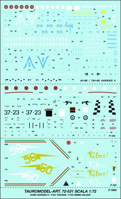 Tauro Model Tm72/531 Insegne M.m. Av-8B Harrier Ii° & A.m.i F-104 Scala 1:72