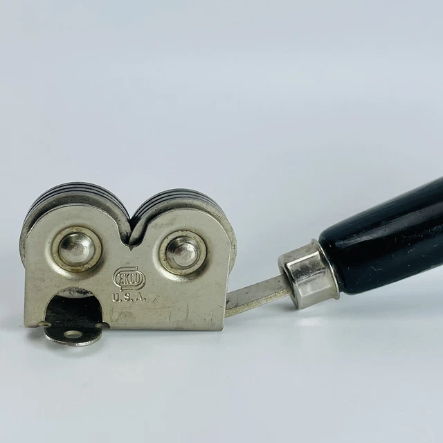 EKCO Knife Sharpener Vintage Pull Thru Chromium Plated Black Wood Handle USA VTG