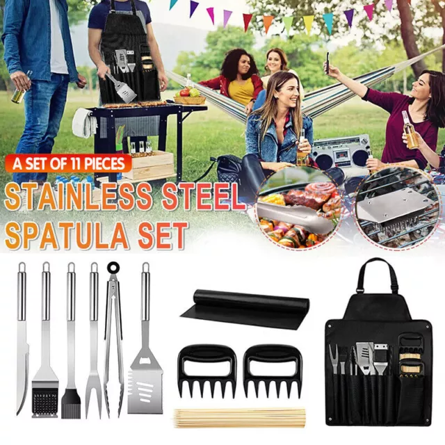 Stainless Steel BBQ Tool Set, Barbecue Grill Tool Set Storage Apron Picnic Gift