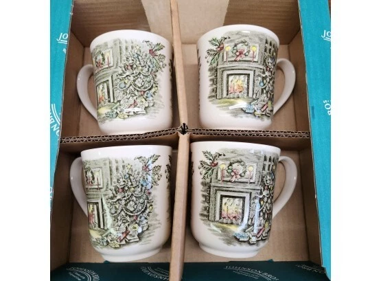 Four Johnson Brothers Friendly Village Merry Christmas Coffee Mugs, NWT