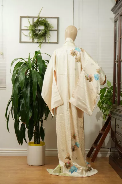 Dear Vanilla Japanese Silk Kimono Women's Robe Gown Authentic Japan Vintage Mint 12