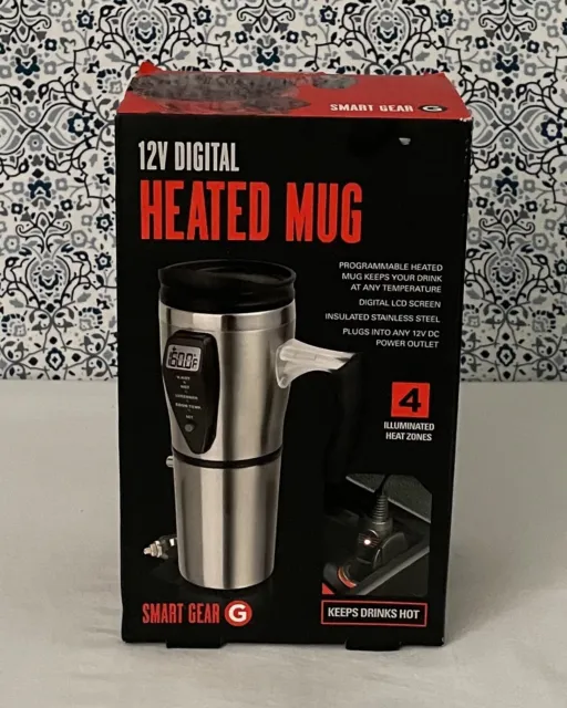 Smart Gear NIB 12V Digital Heated Stainless Steel Travel Mug With Charger