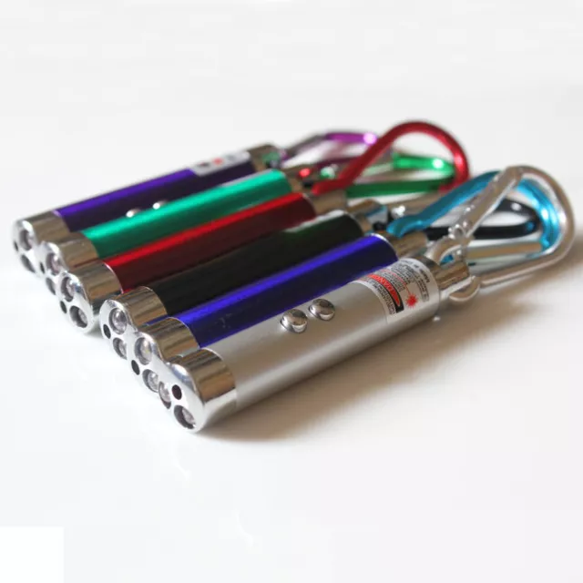 Red Laser Lazer Pen Pointer  3 in 1 With LED Light Cat Dog Toy Keychain UK