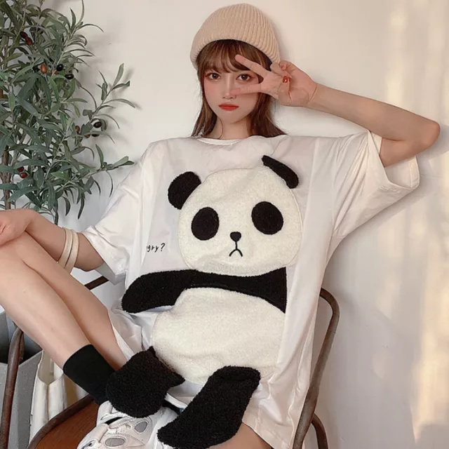 Femme Fille Desseré T Shirt Chemisier Panda Manche Courte Tee Haut Décontracté