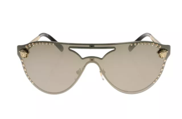 Versace 181255 Womens Medusa 140mm Crystal Shield Sunglasses Gold Mirror