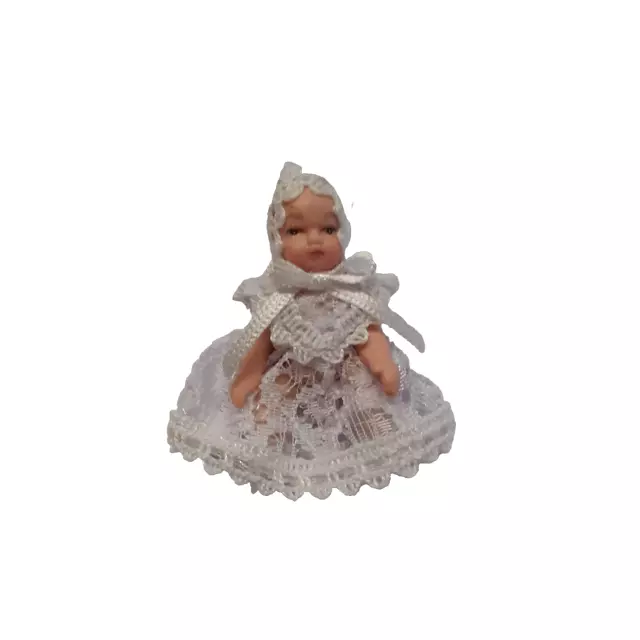 DOLLS HOUSE DOLL 1/12th  BABY SMALL IN WHITE LACE