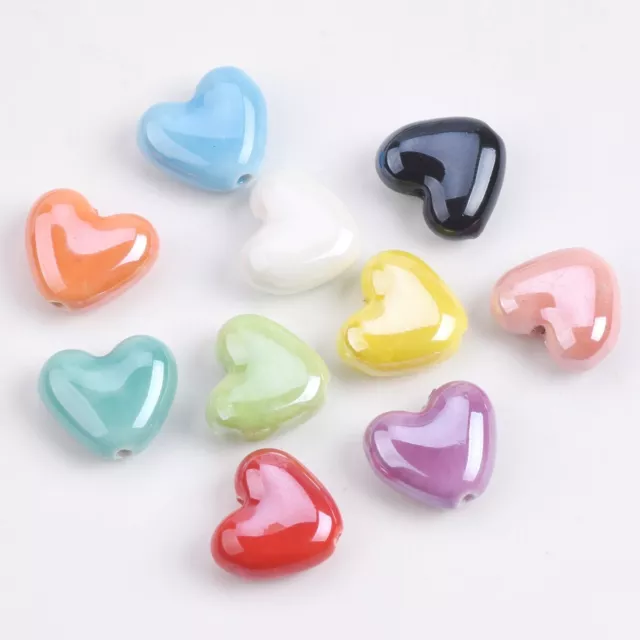 10pcs 15mm Heart Handmade Glazed Ceramic Porcelain Loose Beads for DIY Jewelry
