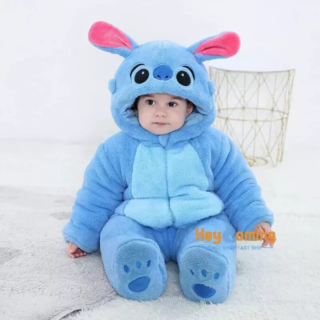 Stitch Plush Costume Baby Cartoon One-Piece Pajamas Cosplay Winter Warm Clothes