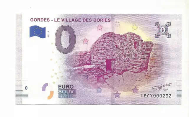 Frankreich 0 Euro Schein UECY 2019-2 GORDES - LE VILLAGE DES BORIES France Zero