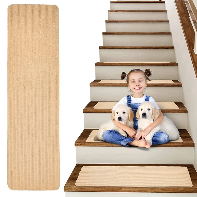 Beige Carpet Stair Treads 8x30 Adhesive Set of 15 Non Slip Washable