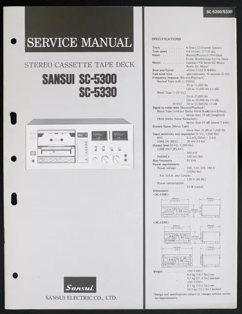 Original SANSUI SC-5300/5330 Cassette Tape Deck Service-Manual/Diagram/Part o153