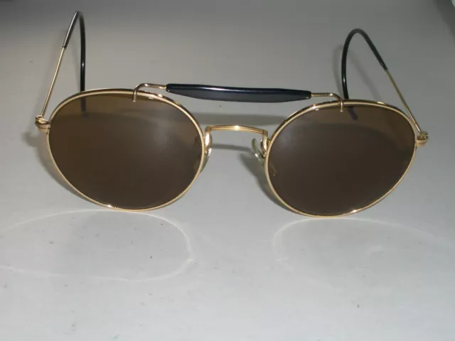 1970s B&L RAY BAN W0921 GOLD/TORT B15 BROWN ROUND OUTDOORSMAN AVIATOR SUNGLASSES