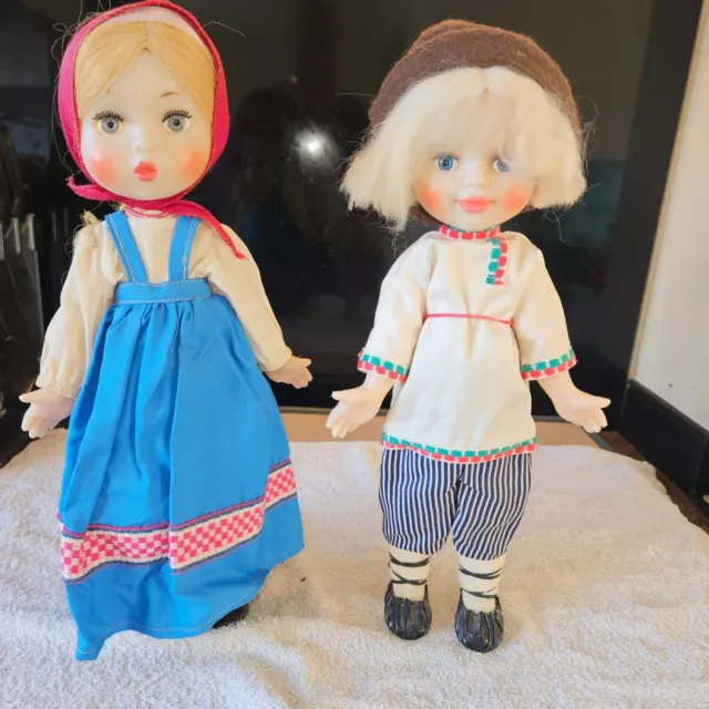 2 - Vintage Ussr Russian Dolls 13.5" Trad Folk Costume -One Has Russian Label