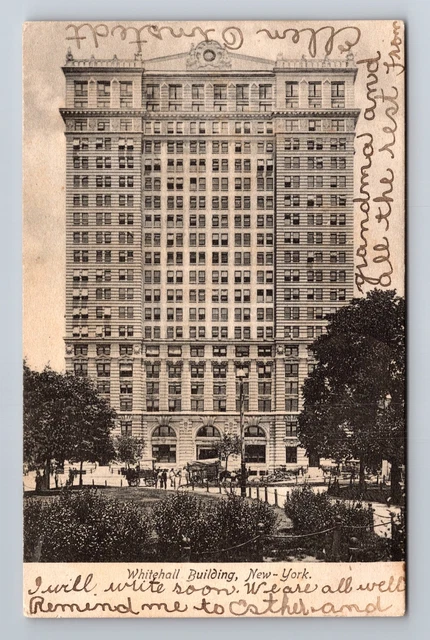 New York City NY-Whitehall Building, Horse & Wagon, Vintage c1907 Postcard