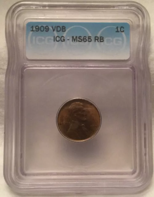 1909 VDB Lincoln Wheat Penny Cent Graded by ICG MS65 RB Red Brown