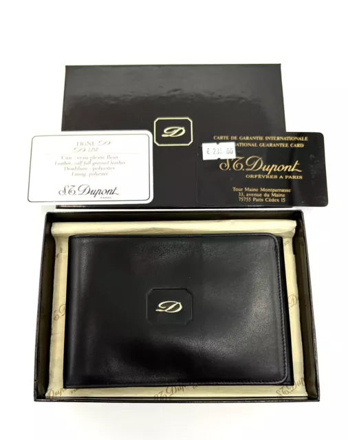 Dupont 1990s black leather double check holder 50726 NEW pristine in box