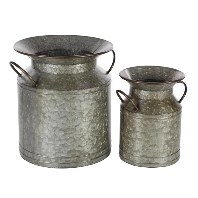 Zimlay Farmhouse Gray Iron Set Of 2 Milk Can Planters 70567