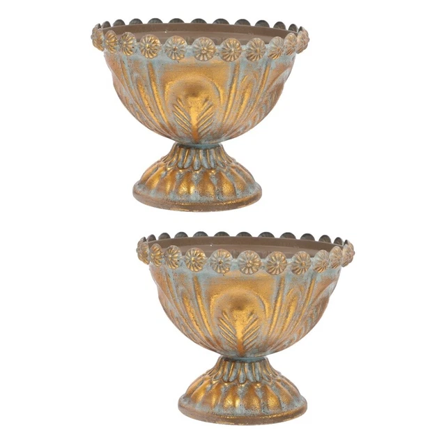 2x Flower Trumpet Vase Garden Urn Planter Vintage Iron Planters